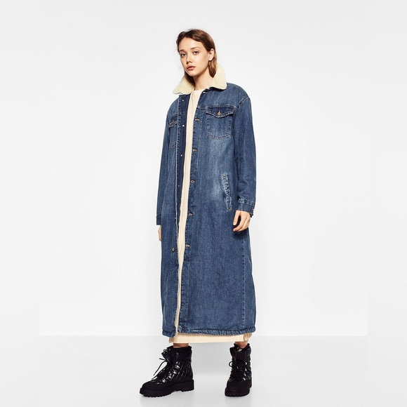 Zara denim Sherpa lined trench coat - Picture 2 of 10